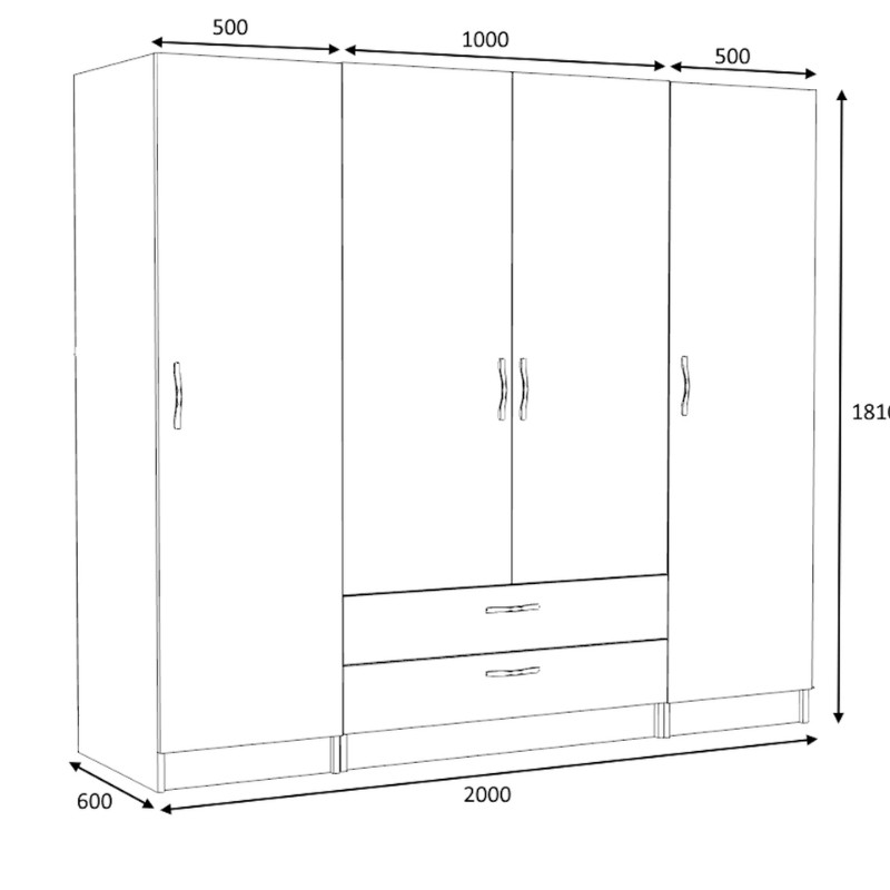 GP100-01032-4 Ντουλάπα ρούχων Victoria Megapap τετράφυλλη με συρτάρια χρώμα φυσικό οξιάς 200x60x181εκ.