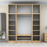 GP100-01042-2 Ντουλάπα ρούχων Victoria Megapap τετράφυλλη με πατάρι και συρτάρια χρώμα φυσικό οξιάς 200x60x240εκ.