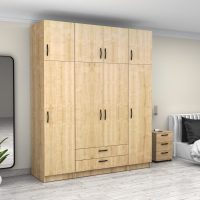 GP100-01042-3 Ντουλάπα ρούχων Victoria Megapap τετράφυλλη με πατάρι και συρτάρια χρώμα φυσικό οξιάς 200x60x240εκ.