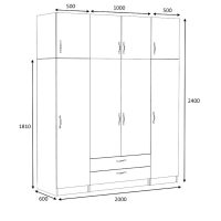 GP100-01042-4 Ντουλάπα ρούχων Victoria Megapap τετράφυλλη με πατάρι και συρτάρια χρώμα φυσικό οξιάς 200x60x240εκ.