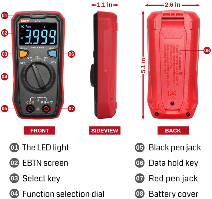 UT123T-3 UNI-T ψηφιακό πολύμετρο τσέπης UT123T, NCV, DC/AC
