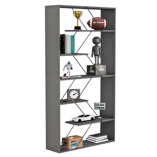 bibliothiki-fb9224020-gkri-melamini-mayr ΒΙΒΛΙΟΘΗΚΗ TARS HM2240.20 ΓΚΡΙ ΜΕΛΑΜΙΝΗ-ΜΑΥΡΕΣ ΜΕΤΑΛΛΙΚΕΣ ΒΕΡΓΕΣ 84x24x157Υεκ.