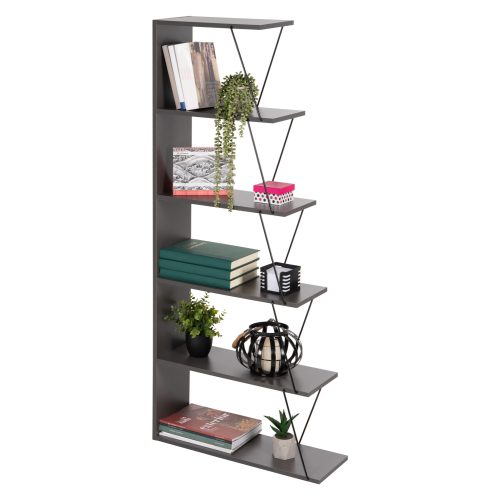 bibliothiki-fb9224120-gkri-melamini-mayr ΒΙΒΛΙΟΘΗΚΗ ΜΙΝΙ TARS HM2241.20 ΓΚΡΙ ΜΕΛΑΜΙΝΗ-ΜΑΥΡΕΣ ΜΕΤΑΛ. ΒΕΡΓΕΣ 65x22-24x146Υεκ.