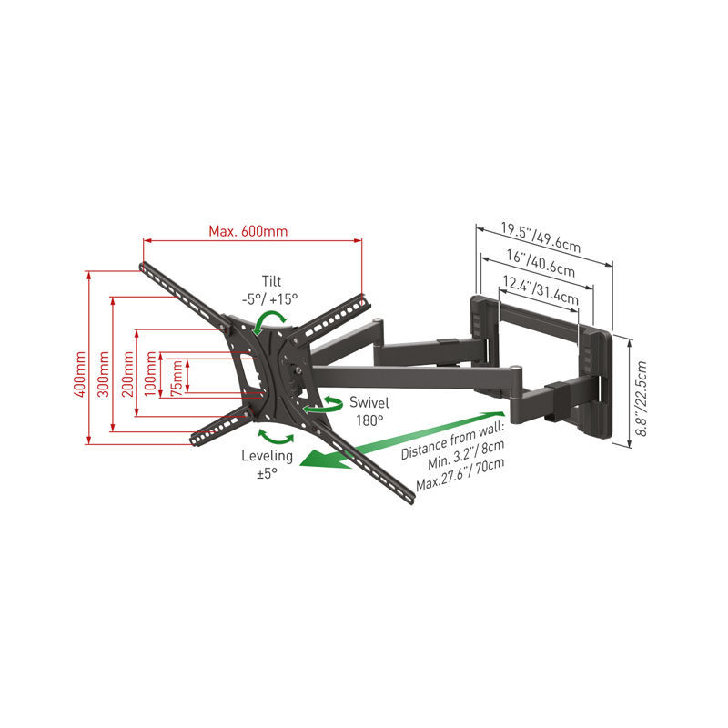 Βάση Τηλεόρασης Τοίχου BM464L Barkan 13" - 90" με Διπλό Βραχίονα και Κλίση Βάση Τηλεόρασης Τοίχου BM464L Barkan 13" - 90" με Διπλό Βραχίονα και Κλίση