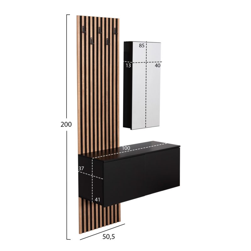 ΕΠΙΠΛΟ ΕΙΣΟΔΟΥ ΜΕ ΚΑΘΡΕΠΤΗ MYLES HM18080.02 ΜΕΛΑΜΙΝΗ ΣΟΝΑΜΑ-ΓΚΡΙ 100x37x200Υεκ