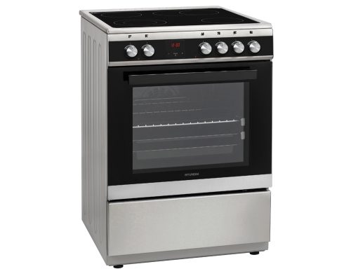 Κουζίνα Hyundai HCVC23-7260V/XP με πολυλειτουργικό φούρνο, κεραμικές εστίες, χωρητικότητα φούρνου 69L, 9 λειτουργίες ψησίματος, μηχανισμό σούβλας και ενεργειακή κλάση Α