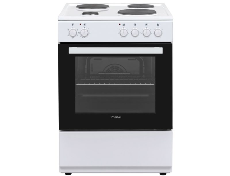 Κουζίνα Hyundai HCMU24V-7260ES/W με πολυλειτουργικό φούρνο, εμαγιέ εστίες, χωρητικότητα φούρνου 72L, 5 λειτουργίες ψησίματος και ενεργειακή κλάση Α