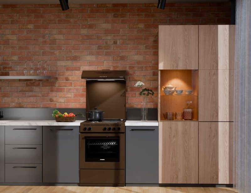 Κουζίνα Hyundai HCMU23-6560E/BR με πολυλειτουργικό φούρνο, εμαγιέ εστίες, χωρητικότητα φούρνου 72L, 6 λειτουργίες ψησίματος και ενεργειακή κλάση Α