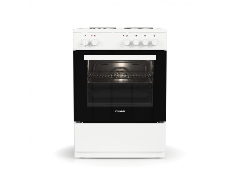 Κουζίνα Hyundai HCMU24V-7260ES/W με πολυλειτουργικό φούρνο, εμαγιέ εστίες, χωρητικότητα φούρνου 72L, 5 λειτουργίες ψησίματος και ενεργειακή κλάση Α
