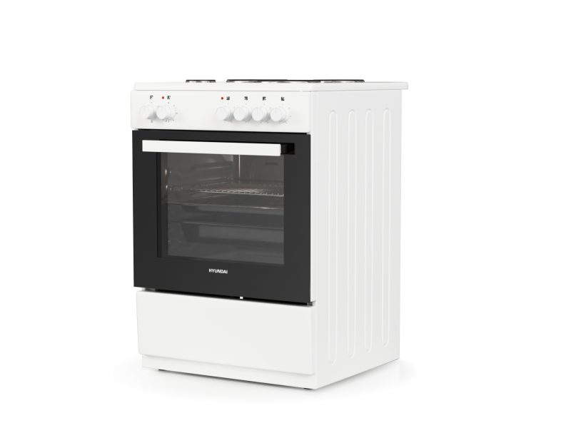 Κουζίνα Hyundai HCMU24V-7260ES/W με πολυλειτουργικό φούρνο, εμαγιέ εστίες, χωρητικότητα φούρνου 72L, 5 λειτουργίες ψησίματος και ενεργειακή κλάση Α