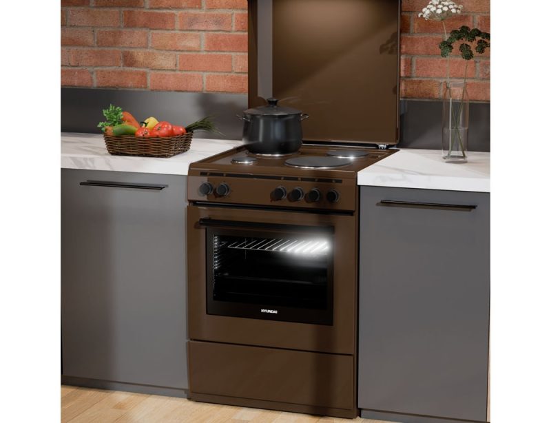 Κουζίνα Hyundai HCMU23-6560E/BR με πολυλειτουργικό φούρνο, εμαγιέ εστίες, χωρητικότητα φούρνου 72L, 6 λειτουργίες ψησίματος και ενεργειακή κλάση Α