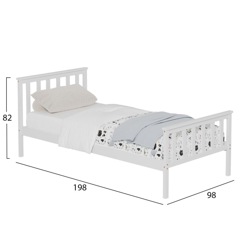 ΚΡΕΒΑΤΙ GIMLY HM675.03 ΜΑΣΙΦ ΞΥΛΟ ΠΕΥΚΟΥ ΣΕ ΛΕΥΚΟ ΓΙΑ ΣΤΡΩΜΑ 190x90εκ.