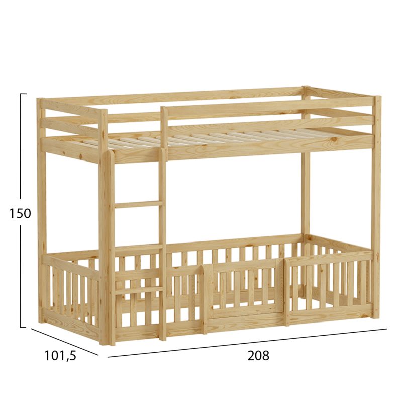 ΠΑΙΔΙΚΗ ΚΟΥΚΕΤΑ τ.MONTESSORI ΜΕ ΠΑΡΚΑΚΙ PLAYKID HM703.01 ΞΥΛΟ ΠΕΥΚΟΥ ΦΥΣΙΚΟ ΓΙΑ 190x90εκ
