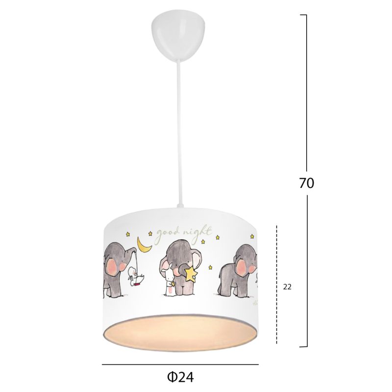 paidiko-fotistiko-orofis-yfasmatino-fb97-1 ΠΑΙΔΙΚΟ ΦΩΤΙΣΤΙΚΟ ΟΡΟΦΗΣ ΥΦΑΣΜΑΤΙΝΟ HM7575.01 ΛΕΥΚΟ ΜΕ ΣΧΕΔΙΟ ELEPHANT Φ24x70Y εκ.