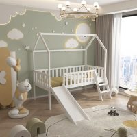 ΠΑΙΔΙΚΟ ΚΡΕΒΑΤΙ τ.MONTESSORI ΜΕ ΤΣΟΥΛΗΘΡΑ PHYLLIS HM701.03 ΞΥΛΟ ΠΕΥΚΟΥ ΛΕΥΚΟ ΓΙΑ 90x190εκ