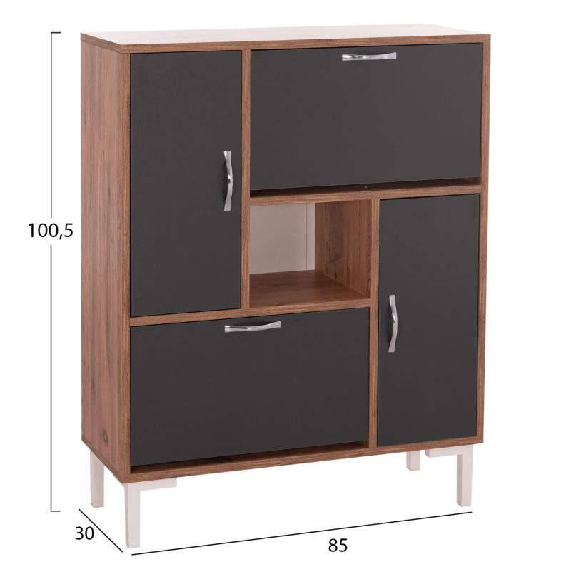 ΠΑΠΟΥΤΣΟΘΗΚΗ MEDY HM18187.02 ΜΕΛΑΜΙΝΗ ΣΕ ΦΥΣΙΚΟ & ΑΝΘΡΑΚΙ-ΜΑΥΡΑ ΠΟΔΙΑ 85x30x108.5Υεκ