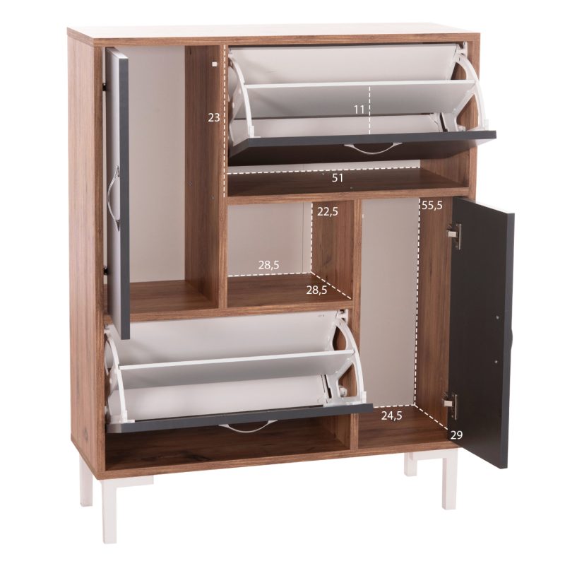 ΠΑΠΟΥΤΣΟΘΗΚΗ MEDY HM18187.02 ΜΕΛΑΜΙΝΗ ΣΕ ΦΥΣΙΚΟ & ΑΝΘΡΑΚΙ-ΜΑΥΡΑ ΠΟΔΙΑ 85x30x108.5Υεκ