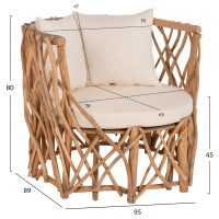 ΠΟΛΥΘΡΟΝΑ ΚΑΑΝ HM5994 ΚΛΑΔΙΑ TEAK ΣΕ ΦΥΣΙΚΟ-ΜΑΞΙΛΑΡΙΑ ΛΕΥΚΑ 95x89x80Υεκ.