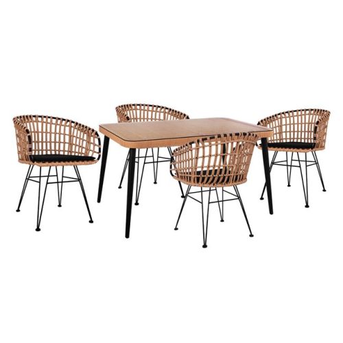 set-5tmch-allegra-wicker-me-trapezi-140x ΣΕΤ 5ΤΜΧ ALLEGRA WICKER ΜΕ ΤΡΑΠΕΖΙ 140X80Χ78Υ ΜΠΕΖ & ΜΑΥΡΟ ΧΡΩΜΑ HM10488