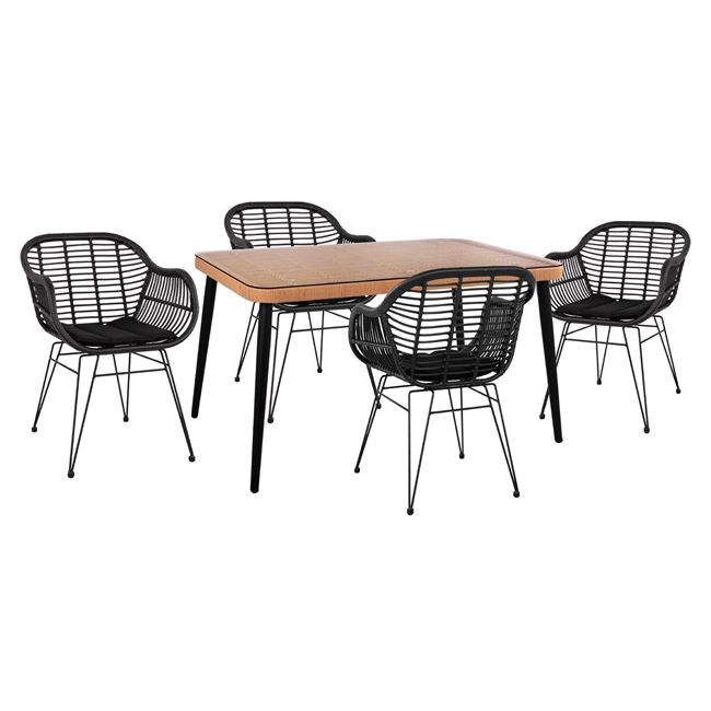 set-5tmch-allegra-wicker-me-trapezi-140x ΣΕΤ 5ΤΜΧ ALLEGRA WICKER ΜΕ ΤΡΑΠΕΖΙ 140X80Χ78Υ ΜΠΕΖ & ΜΑΥΡΟ ΧΡΩΜΑ HM10508