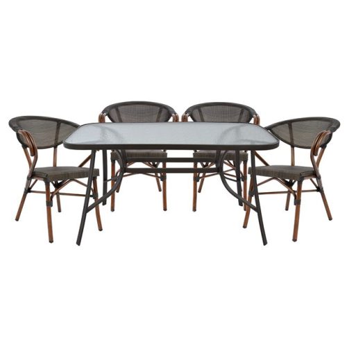 set-trapezaria-5tmch-140x80-4-polythrone ΣΕΤ ΤΡΑΠΕΖΑΡΙΑ 5ΤΜΧ 140X80 & 4 ΠΟΛΥΘΡΟΝΕΣ BAMBOO LOOK ΚΑΦΕ