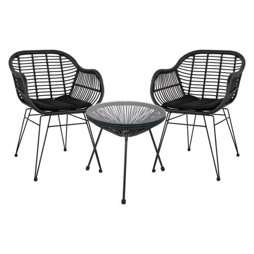 ΣΕΤ ΤΡΑΠΕΖΑΡΙΑΣ 3ΤΜΧ HM11871 ΜΕΤΑΛΛΟ & RATTAN ΣΕ ΜΑΥΡΟ ΧΡΩΜΑ