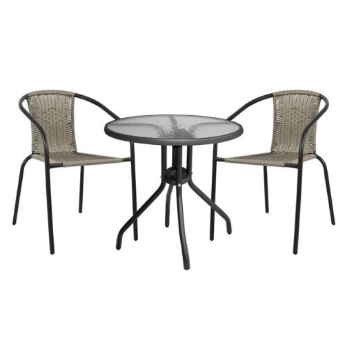 set-trapezarias-3tmch-me-trapezi-karekle ΣΕΤ ΤΡΑΠΕΖΑΡΙΑΣ 3ΤΜΧ ΜΕ ΤΡΑΠΕΖΙ Φ70 & ΚΑΡΕΚΛΕΣ CAMEL ΓΚΡΙ HM5180.01