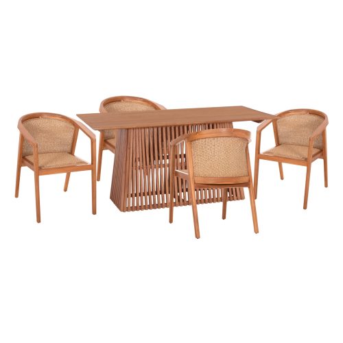 ΣΕΤ ΤΡΑΠΕΖΑΡΙΑΣ 5ΤΜΧ RENLY HM21078.02 ΟΡΘΟΓΩΝΙΟ ΤΡΑΠΕΖΙ & 4 ΚΑΡΕΚΛΕΣ