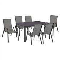 set-trapezarias-metalliki-gkri-fb9115200 ΣΕΤ ΤΡΑΠΕΖΑΡΙΑΣ 7 ΤΜΧ ΤΡΑΠΕΖΙ ΓΚΡΙ 150X90 ΚΑΙ ΠΟΛΥΘΡΟΝΑ TEXTLINE ΓΚΡΙ HM11520.01