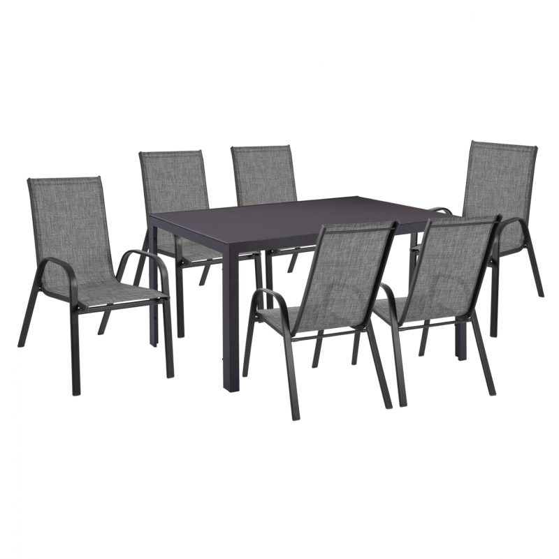 set-trapezarias-metalliki-gkri-fb9115200 ΣΕΤ ΤΡΑΠΕΖΑΡΙΑΣ 7 ΤΜΧ ΤΡΑΠΕΖΙ ΓΚΡΙ 150X90 ΚΑΙ ΠΟΛΥΘΡΟΝΑ TEXTLINE ΓΚΡΙ HM11520.01