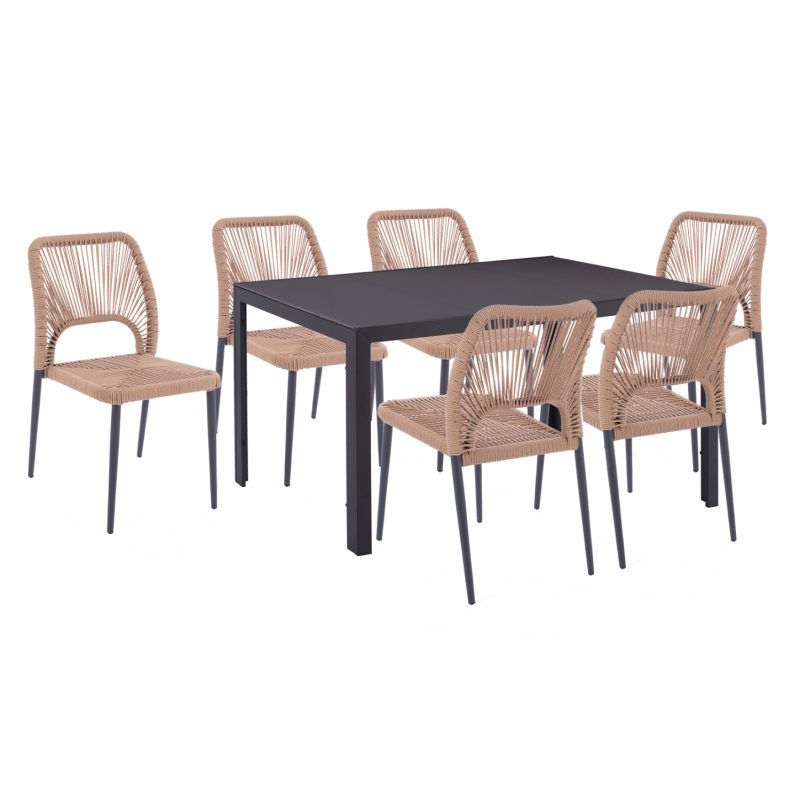 set-trapezarias-orthogonio-se-chroma-gkr ΣΕΤ ΤΡΑΠΕΖΑΡΙΑΣ 7 ΤΜΧ ΤΡΑΠΕΖΙ ΓΚΡΙ 150X90 ΚΑΙ ΚΑΡΕΚΛΑ ΜΕ ΣΧΟΙΝΙ HM11526.01