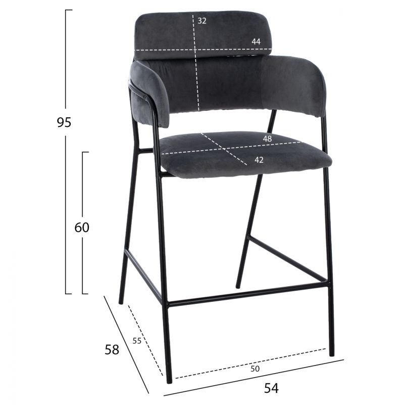 ΣΚΑΜΠΟ ΜΕΣΑΙΟΥ ΥΨΟΥΣ HM8735.01 KELSO ΒΕΛΟΥΔΟ ΓΚΡΙ ΜΕ ΜΕΤΑΛΛΙΚΟ ΣΚΕΛΕΤΟ 54x58x95Υ εκ. 2τμχ