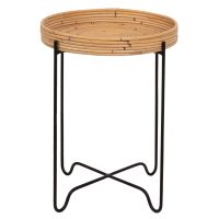 ΤΡΑΠΕΖΑΚΙ ΒΟΗΘΗΤΙΚΟ FLY HM7906 RATTAN ΦΥΣΙΚΟ ΧΡΩΜΑ-ΜΕΤΑΛΛΙΚΗ ΒΑΣΗ ΜΑΥΡΗ Φ40x53Yεκ.