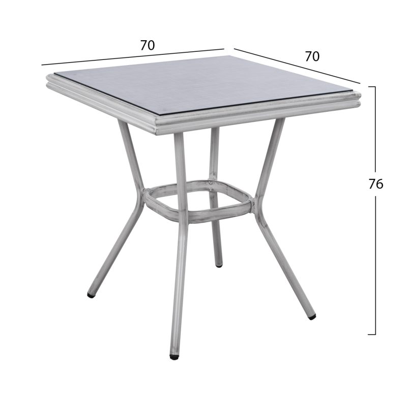 ΤΡΑΠΕΖΙ ΑΛΟΥΜΙΝΙΟΥ HARLOW 70X70X76 BAMBOO LOOK HM5568.01 ΛΕΥΚΗ ΠΑΤΙΝΑ ΜΕ ΓΥΑΛΙ