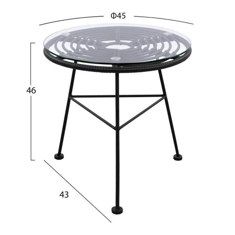 trapezi-metalliko-me-wicker-se-mayri-apo-1 ΤΡΑΠΕΖΙ ΜΕΤΑΛΛΙΚΟ ALLEGRA ΜΕ WICKER ΣΕ ΜΑΥΡΗ ΑΠΟΧΡΩΣΗ ΚΑΙ ΓΥΑΛΙ HM5459.02 Φ45x46εκ