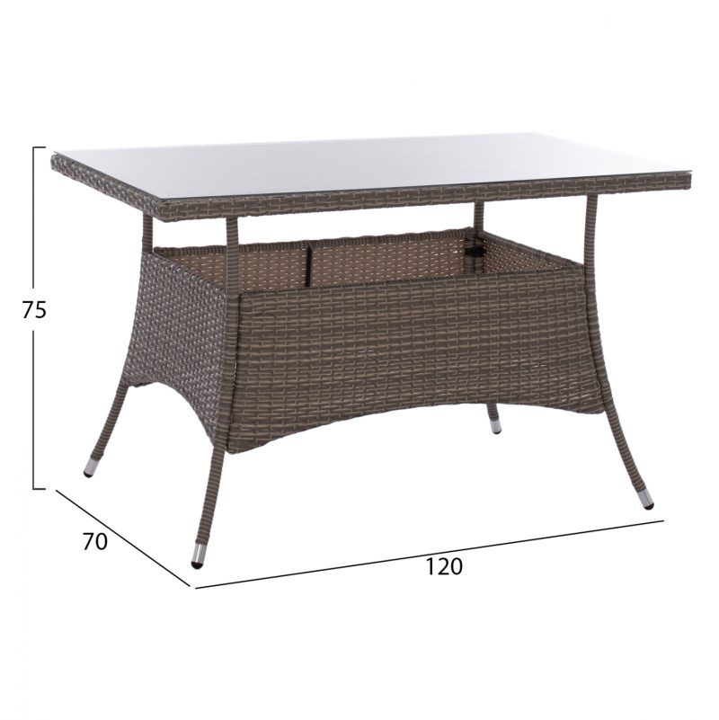 trapezi-metalliko-rattan-gkri-fb9514131-1 ΤΡΑΠΕΖΙ ΜΕΤΑΛΛΙΚΟ MILITARY RATTAN ΓΚΡΙ HM5141.31 120x70x75Υ εκ.