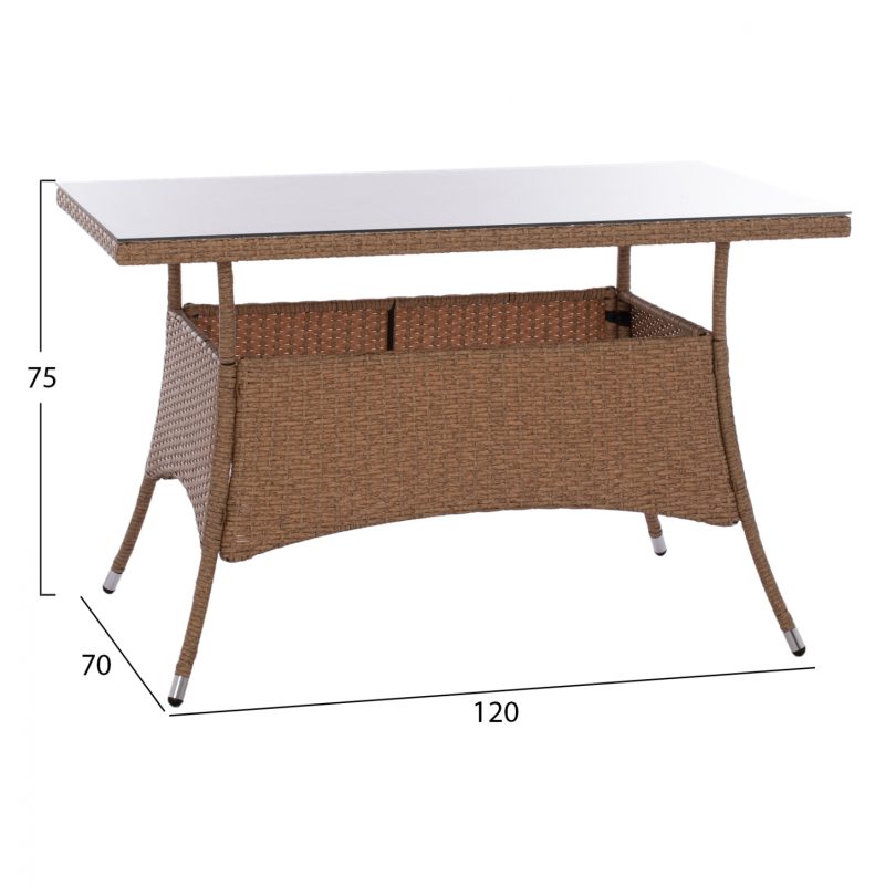 trapezi-metalliko-rattan-mpez-kafe-fb951-1 ΤΡΑΠΕΖΙ ΜΕΤΑΛΛΙΚΟ MILITARY RATTAN ΜΠΕΖ ΚΑΦΕ HM5141.32 120x70x75Υ εκ.