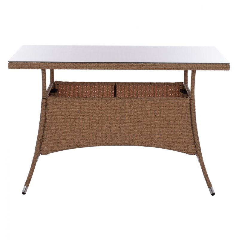 trapezi-metalliko-rattan-mpez-kafe-fb951-2 ΤΡΑΠΕΖΙ ΜΕΤΑΛΛΙΚΟ MILITARY RATTAN ΜΠΕΖ ΚΑΦΕ HM5141.32 120x70x75Υ εκ.