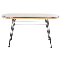 ΤΡΑΠΕΖΙ ΟΒΑΛ ΧΑΜΗΛΟ ALLEGRA HM5695.11 ΜΠΕΖ WICKER-ΜΑΥΡΟ ΜΕΤΑΛΛΟ 100x45x51,5Υεκ.