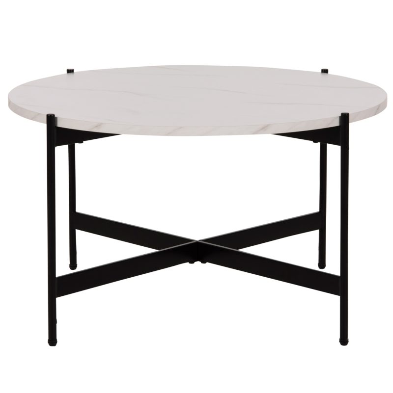 ΤΡΑΠΕΖΙ ΣΑΛΟΝΙΟΥ HM9588.05 MDF ΛΕΥΚΟ ΜΑΡΜΑΡΟ-ΜΑΥΡΗ ΜΕΤΑΛΛΙΚΗ ΒΑΣΗ Φ80x45Υεκ.