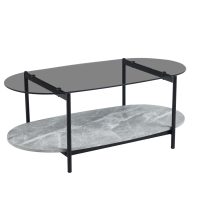 ΤΡΑΠΕΖΙ ΣΑΛΟΝΙΟΥ ΟΒΑΛ KITTY HM18040 ΓΥΑΛΙ ΦΙΜΕ TOP-GREY MARBLE ΜΕΛΑΜΙΝΗ 110x50x43Υεκ