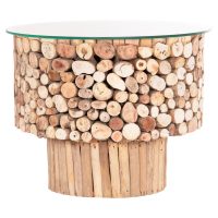 ΤΡΑΠΕΖΙ ΣΑΛΟΝΙΟΥ ΣΤΡΟΓΓΥΛΟ SPARROW HM9963 DRIFTWOOD--ΓΥΑΛΙ Φ65x51,5Υεκ.