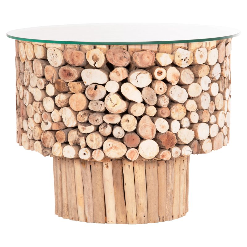 ΤΡΑΠΕΖΙ ΣΑΛΟΝΙΟΥ ΣΤΡΟΓΓΥΛΟ SPARROW HM9963 DRIFTWOOD--ΓΥΑΛΙ Φ65x51,5Υεκ.