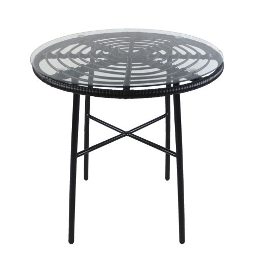 Τραπέζι Κήπου ArteLibre APPIUS Μαύρο Μέταλλο/Rattan/Γυαλί 70x70x74cm