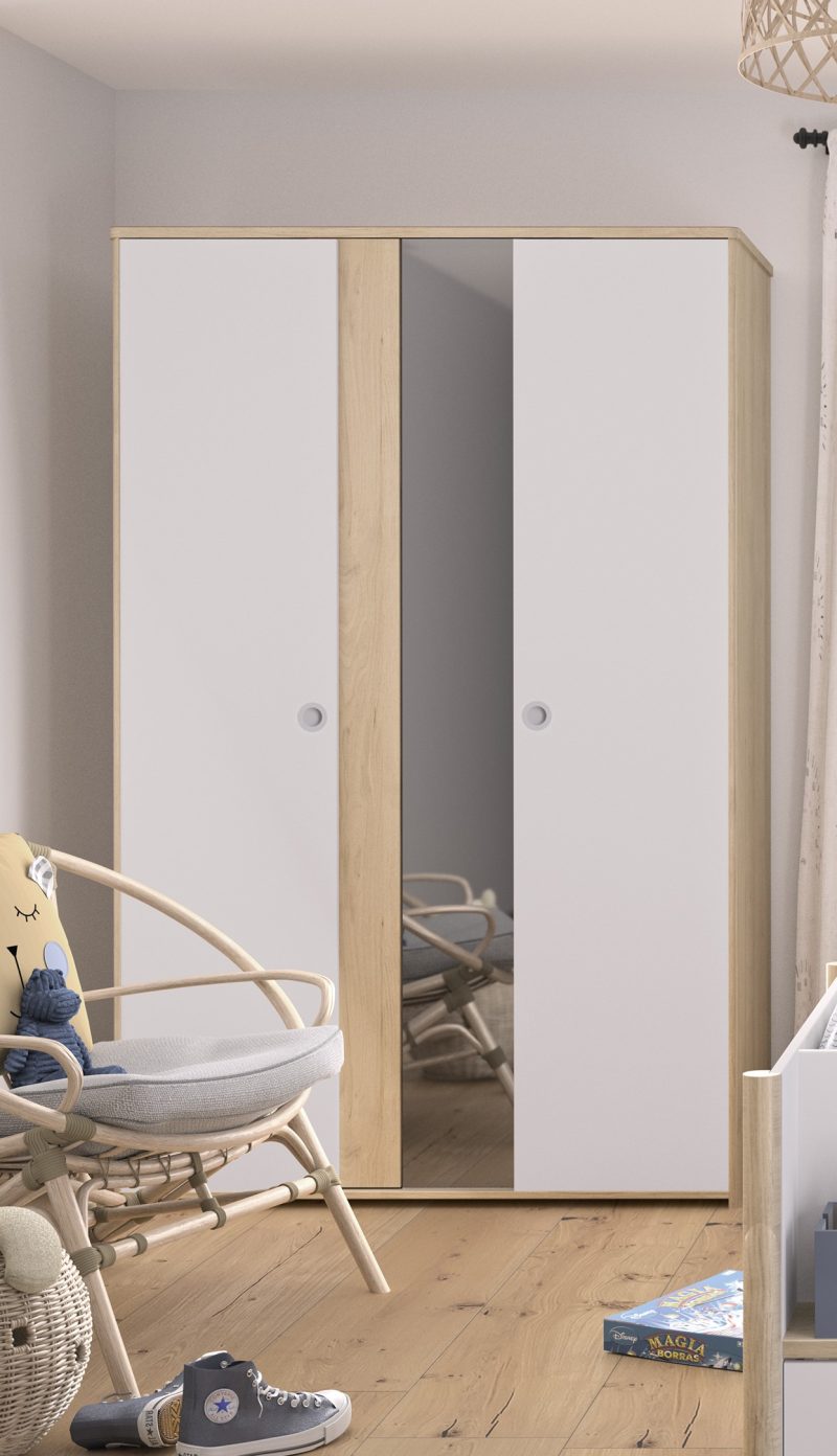 Matis ντουλάπα με 2 πόρτες και καθρέφτη 130x60x202εκ. Natural Chestnut / Λευκό