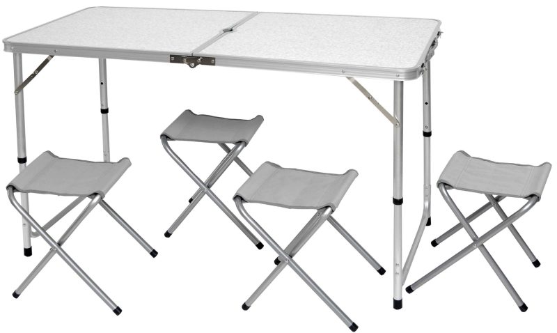 Velco ΣΕΤ ΤΡΑΠΕΖΙ ΑΛΟΥΜΙΝΙΟΥ  ΠΤΥΣΣΟΜΕΝΟ ΒΑΛΙΤΣΑ ME ΤΕΣΣΕΡΑ ΜΕΤΑΛΛΙΚΑ ΣΚΑΜΠΩ ΜΕ POLYESTER 600D