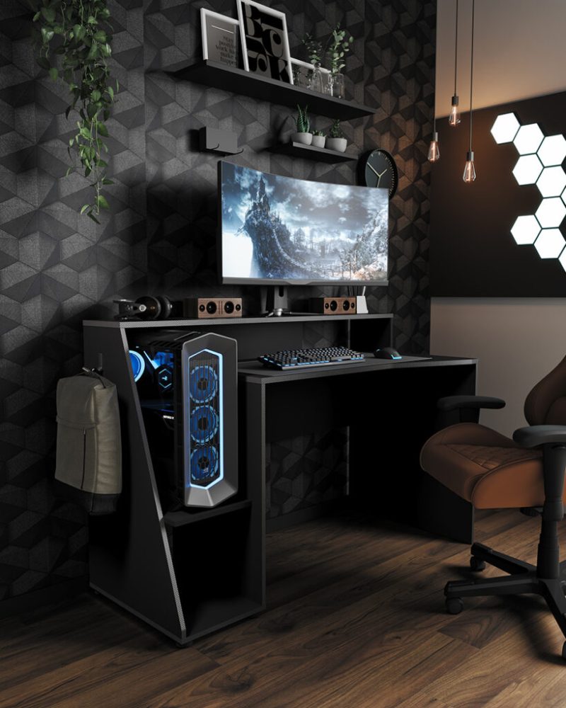 Access γραφείο gaming 138x67x94εκ. Γκρι / Μαύρο Access γραφείο gaming 138x67x94εκ. Γκρι / Μαύρο