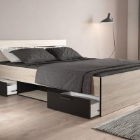 Michigan κρεβάτι με δυο συρτάρια 165x204x74εκ. (  για στρώμα 160x200εκ. )  Brushed Oak / Μαύρο