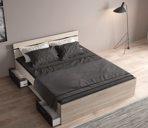 Michigan κρεβάτι με δυο συρτάρια 165x204x74εκ. ( για στρώμα 160x200εκ. ) Brushed Oak / Μαύρο Michigan κρεβάτι με δυο συρτάρια 165x204x74εκ. ( για στρώμα 160x200εκ. ) Brushed Oak / Μαύρο