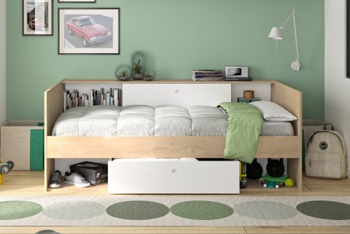 Alicia κρεβάτι μονό 116x204x79εκ. ( για στρώμα 90x200εκ. ) με αποθηκευτικούς χώρους Λευκό/Natural Chestnut